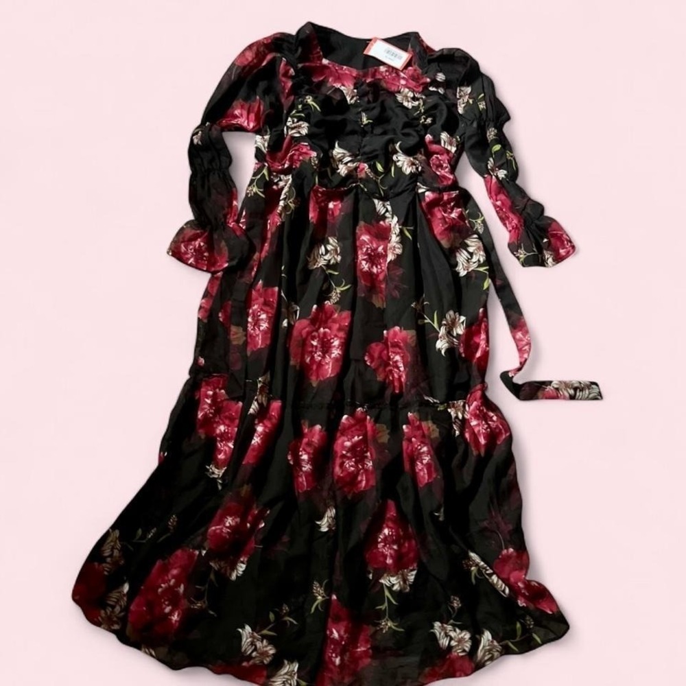 Dark Academia Floral Whimsygoth Baroque Victorian Dress Womens‎ Tiered Whimsical